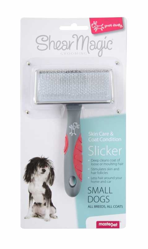 Shear Magic Slicker Brush designed for grooming dogs' coats.