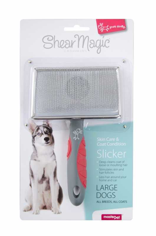 Shear Magic Slicker Brush designed for grooming dogs' coats.