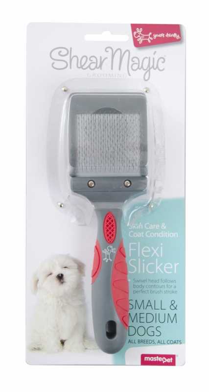 Shear Magic Flexi Slicker Brush designed for grooming dogs' coats.