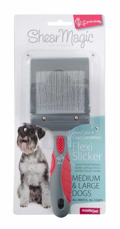 Shear Magic Flexi Slicker Brush designed for grooming dogs' coats.
